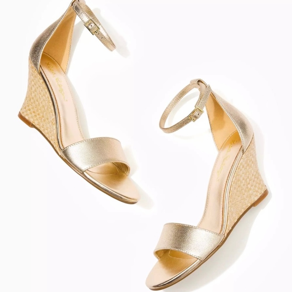 Lilly Pulitzer Bridgette Metallic Gold Wedge Sandals